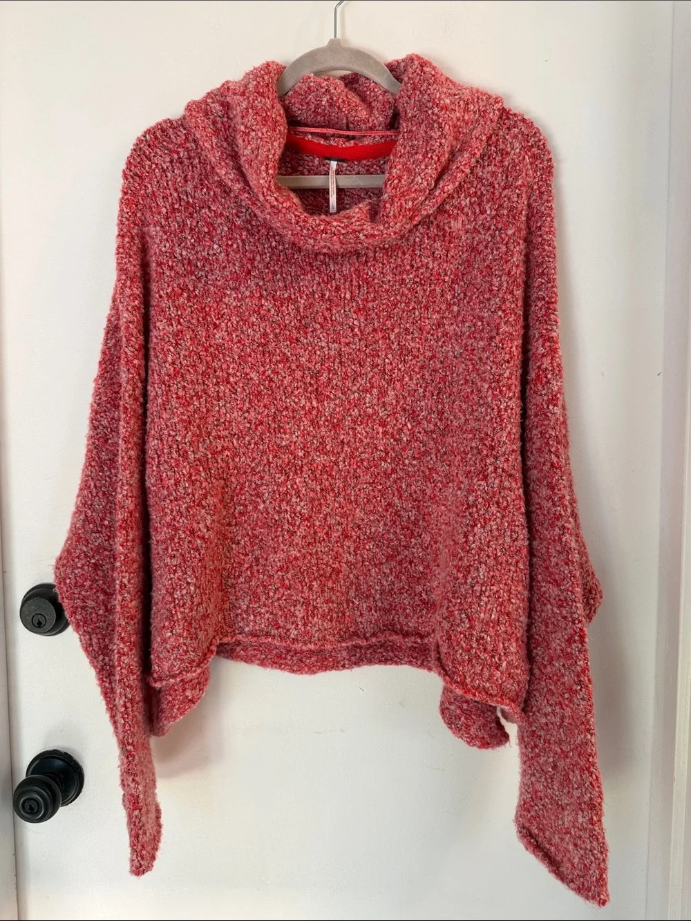 Free People Womens BFF Cowl Neck Cropped Sweater Scarlet Flame Red large